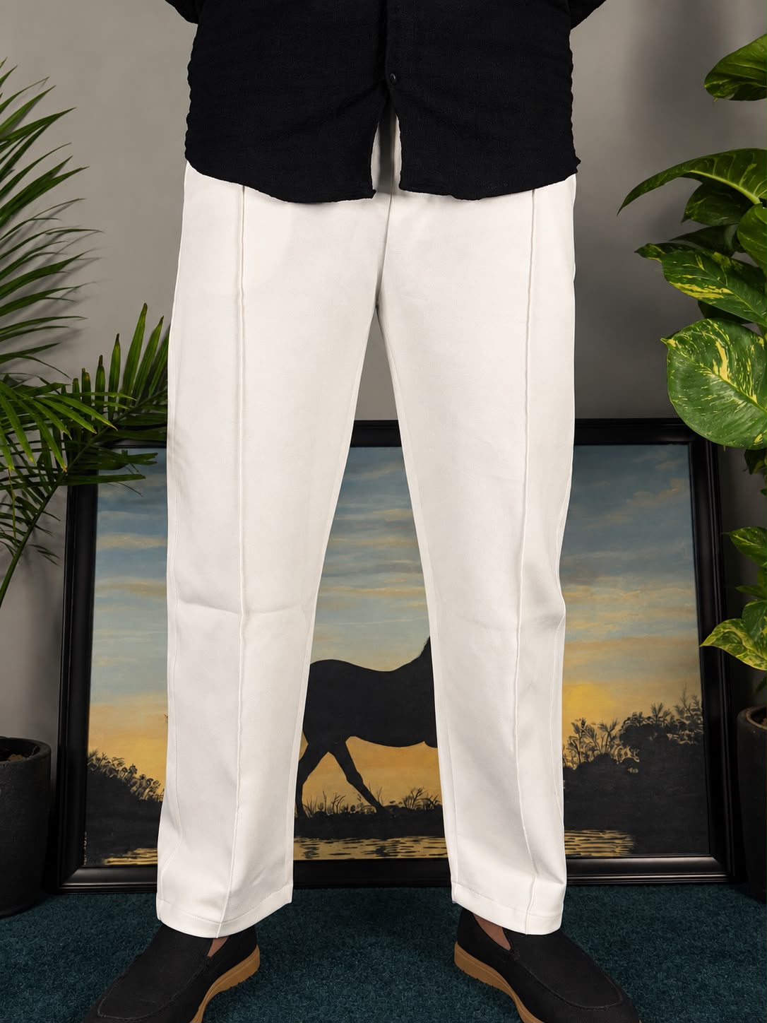 KOREAN PLATED TROUSER OFF-WHITE
